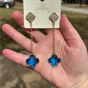 Make an offer- Elegant Blue and Gold Dangle Earrings